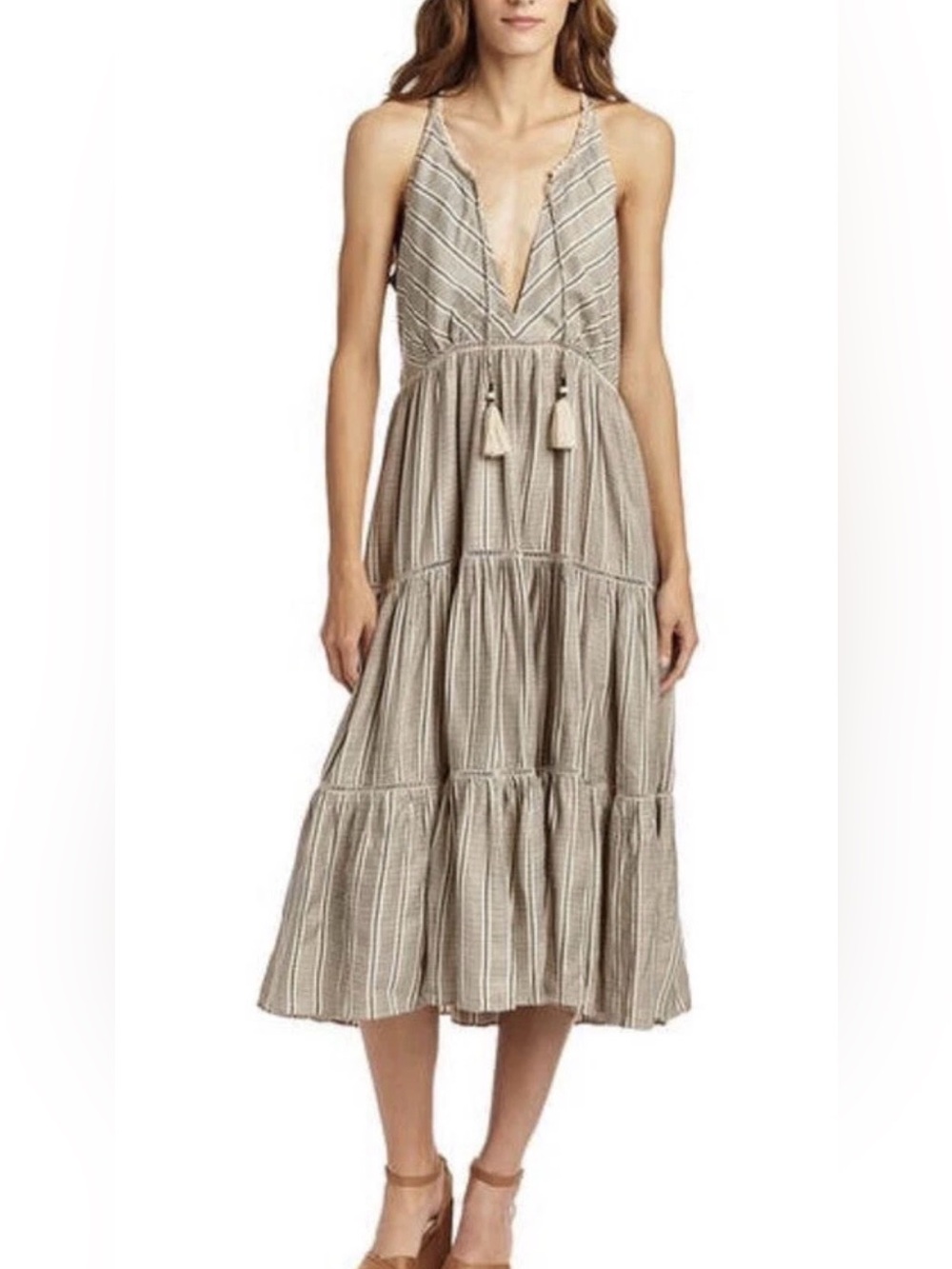 Love the Label Coba Striped tiered midi sun dress size S